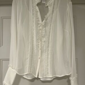Worthington Sheer White Ruffle Blouse
